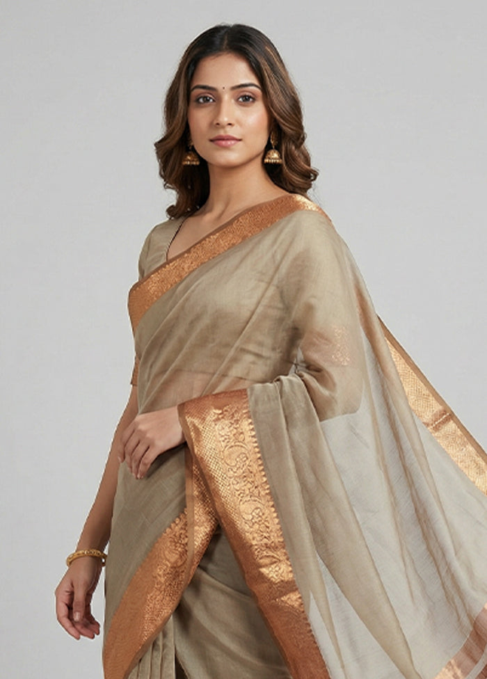 Grey Dupion Silk Saree With Blouse Piece