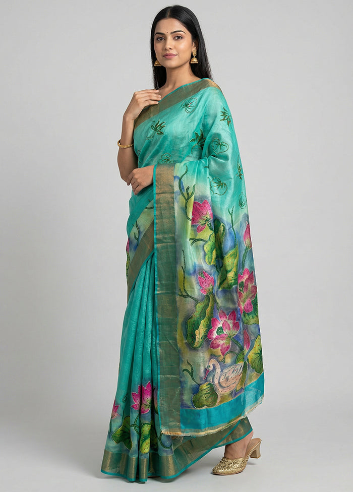 Multicolor Handloom Tussar Pure Silk Saree With Blouse Piece