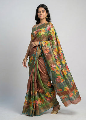 Blue Handloom Tussar Pure Silk Saree With Blouse Piece