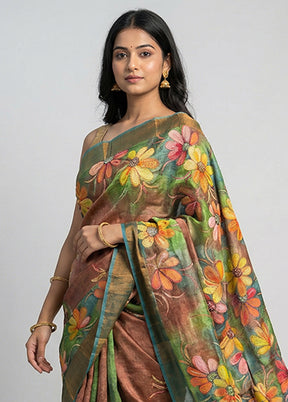 Blue Handloom Tussar Pure Silk Saree With Blouse Piece