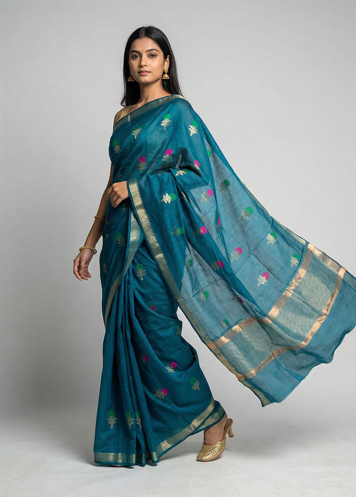 Green Cotton Saree With Blouse Piece