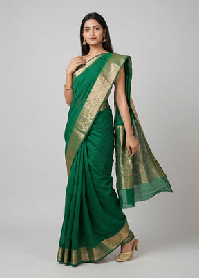 Green Cotton Saree With Blouse Piece