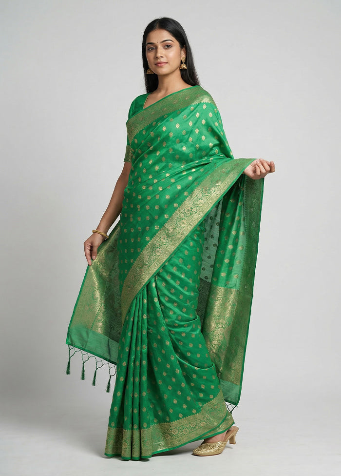 Green Dupion Silk Saree With Blouse Piece