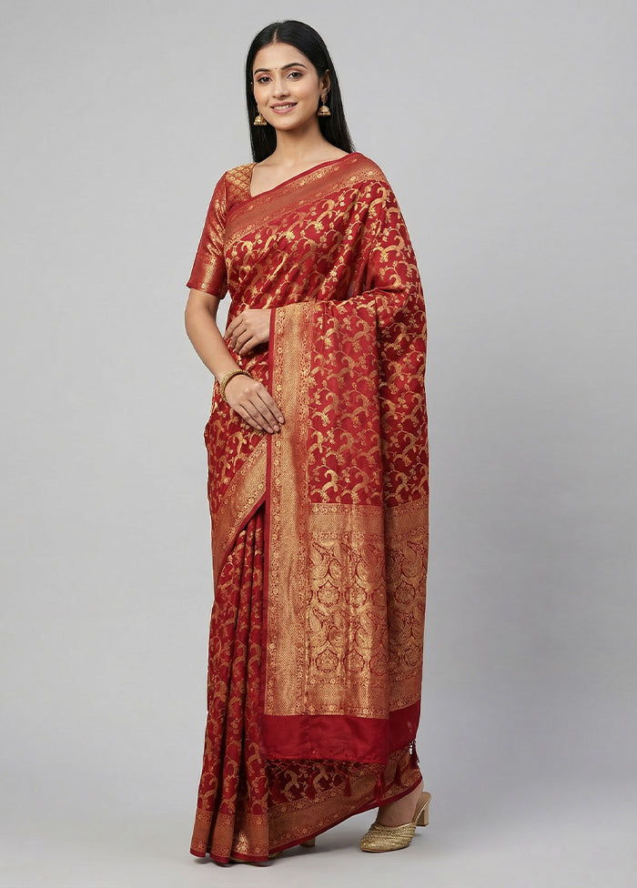 Maroon Dupion Silk Saree With Blouse Piece