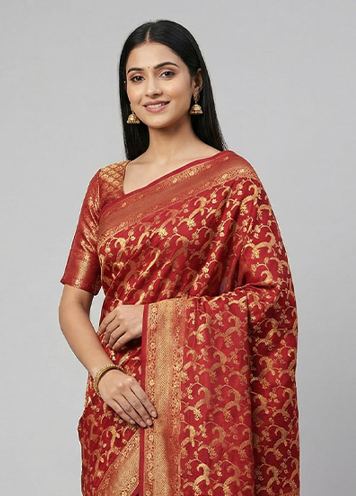 Maroon Dupion Silk Saree With Blouse Piece