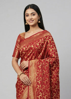 Maroon Dupion Silk Saree With Blouse Piece