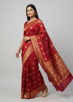 Maroon Dupion Silk Saree With Blouse Piece