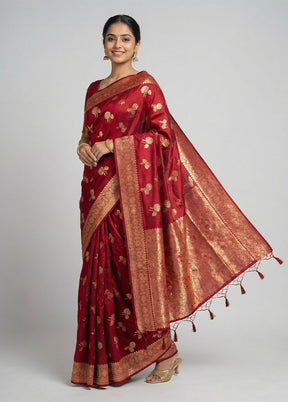 Maroon Dupion Silk Saree With Blouse Piece