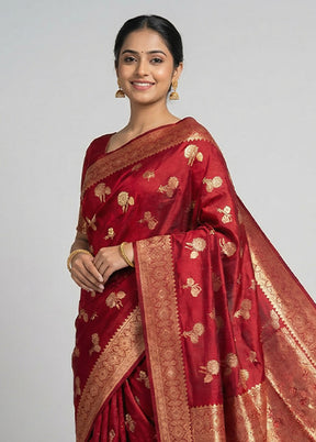Maroon Dupion Silk Saree With Blouse Piece