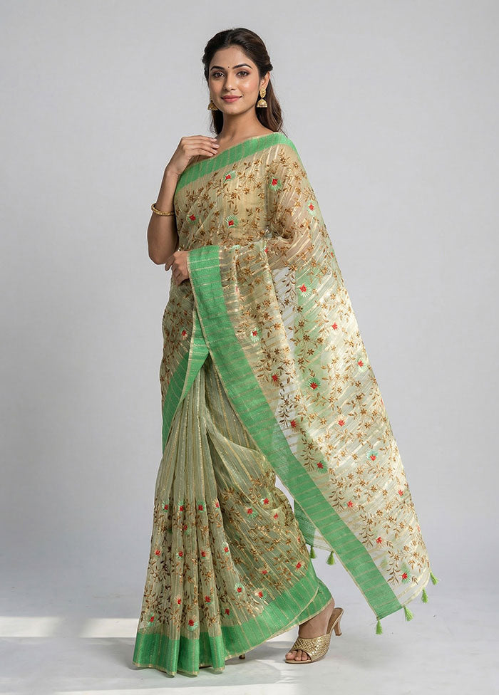 Cream Organza Saree With Blouse Piece