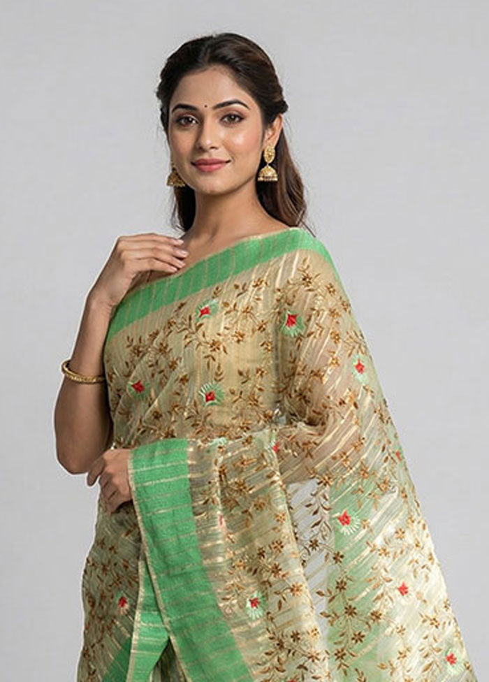 Cream Organza Saree With Blouse Piece