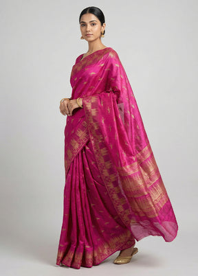 Pink Tussar Silk Saree With Blouse Piece