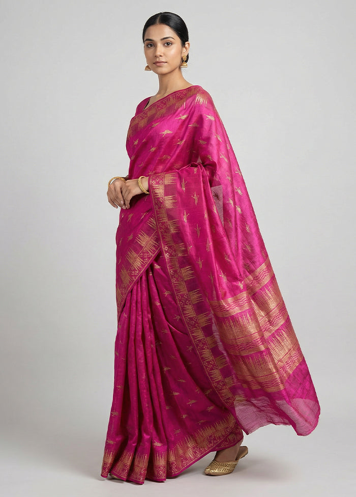 Pink Tussar Silk Saree With Blouse Piece
