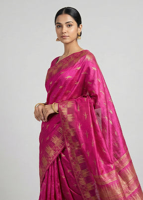 Pink Tussar Silk Saree With Blouse Piece