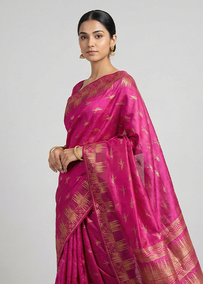 Pink Tussar Silk Saree With Blouse Piece