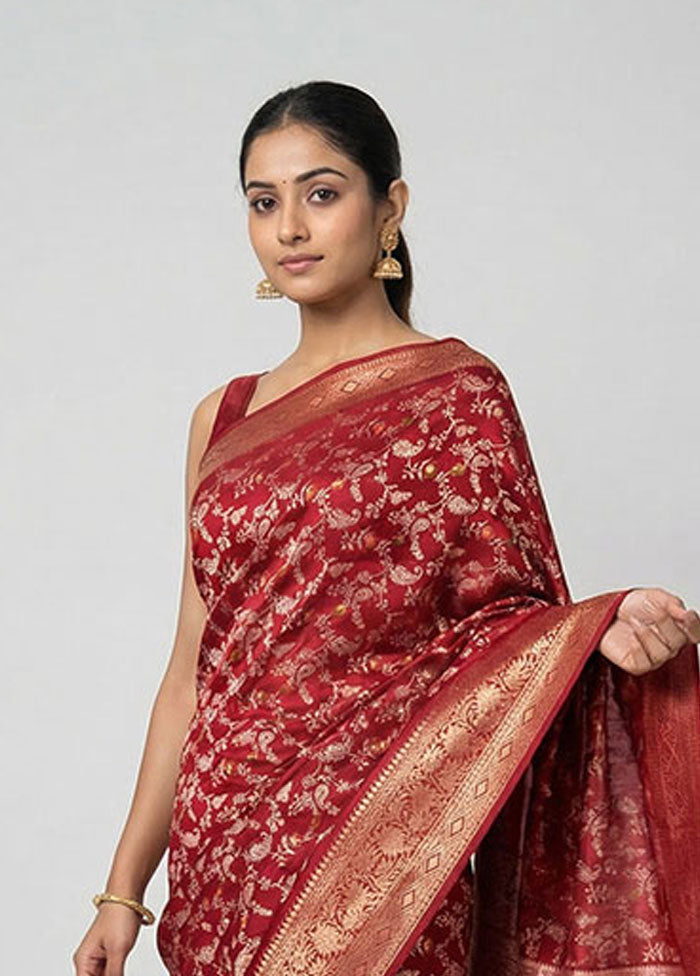 Red Cotton Saree With Blouse Piece