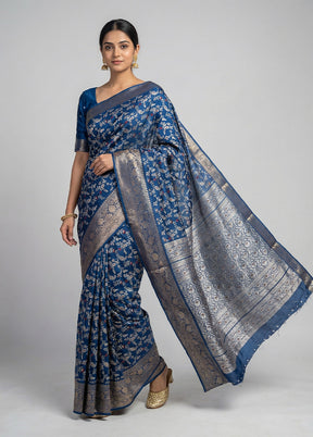 Blue Cotton Saree With Blouse Piece