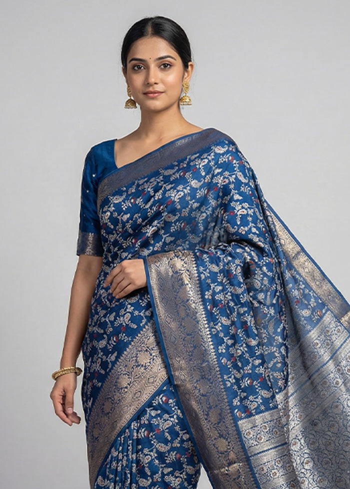 Blue Cotton Saree With Blouse Piece