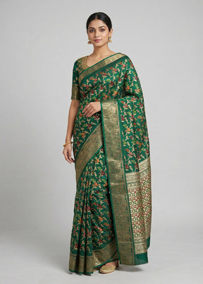 Green Cotton Saree With Blouse Piece