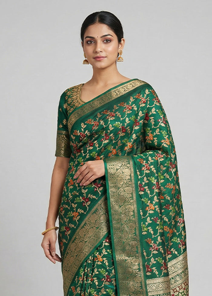 Green Cotton Saree With Blouse Piece