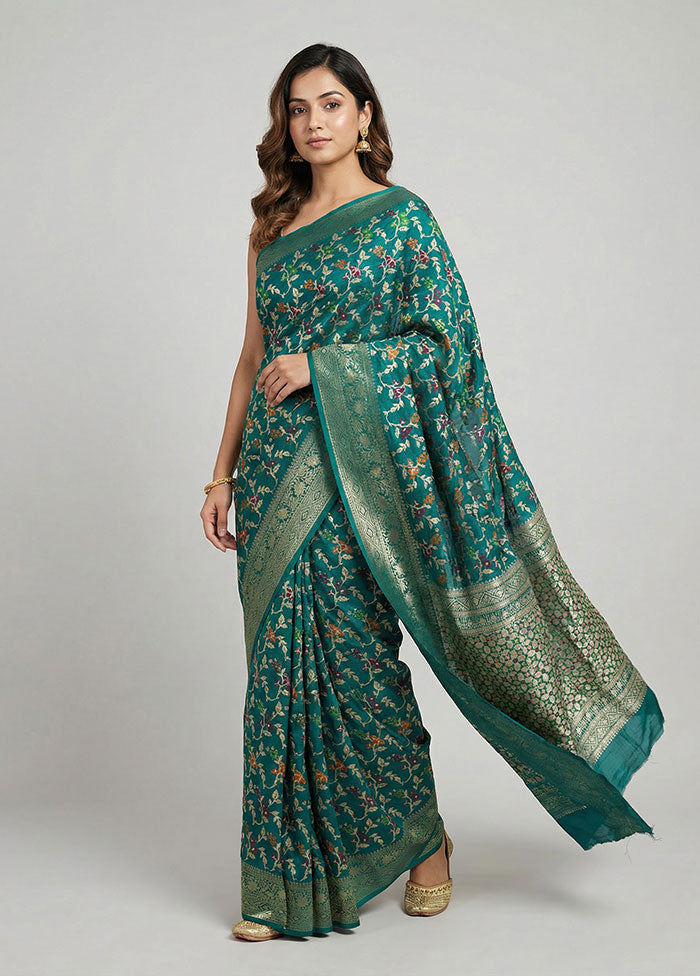 Green Cotton Saree With Blouse Piece