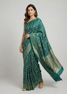 Green Cotton Saree With Blouse Piece