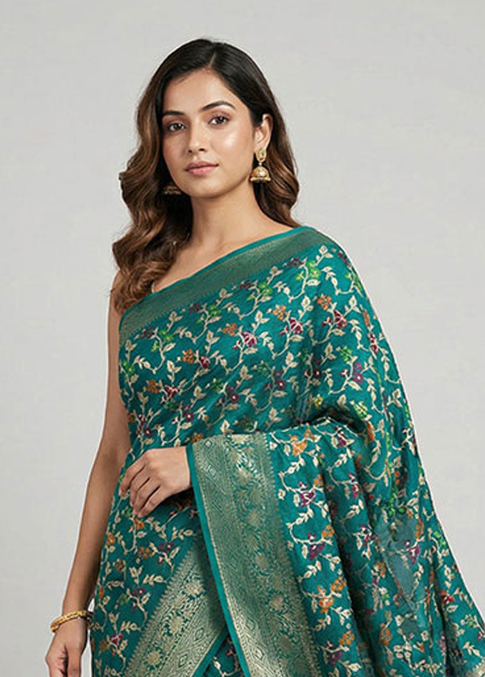 Green Cotton Saree With Blouse Piece