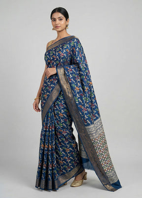 Blue Cotton Saree With Blouse Piece