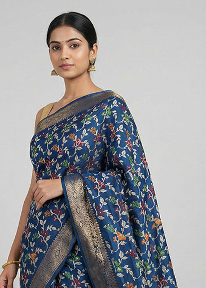 Blue Cotton Saree With Blouse Piece