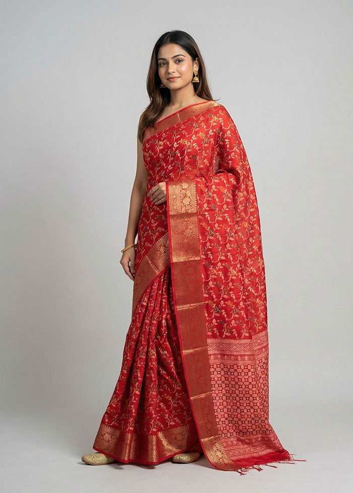 Red Cotton Saree With Blouse Piece