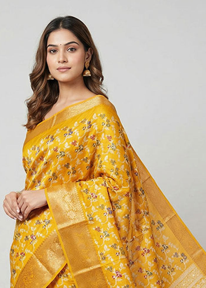 Yellow Cotton Saree With Blouse Piece