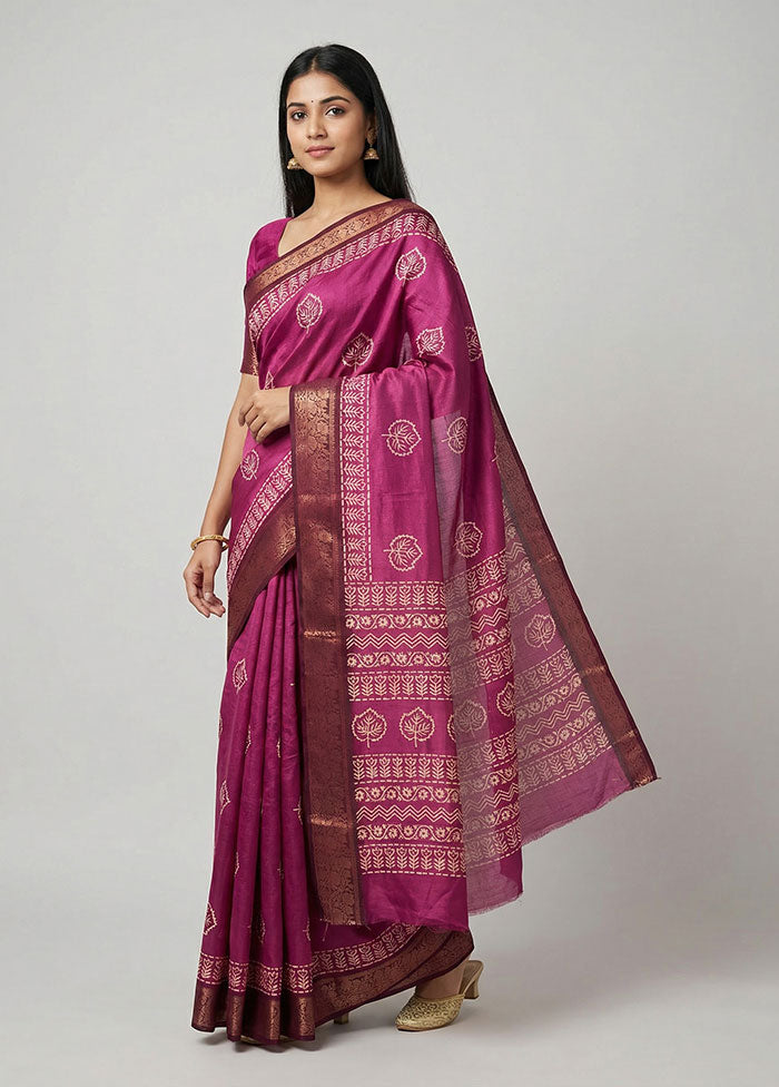 Purple Cotton Saree With Blouse Piece