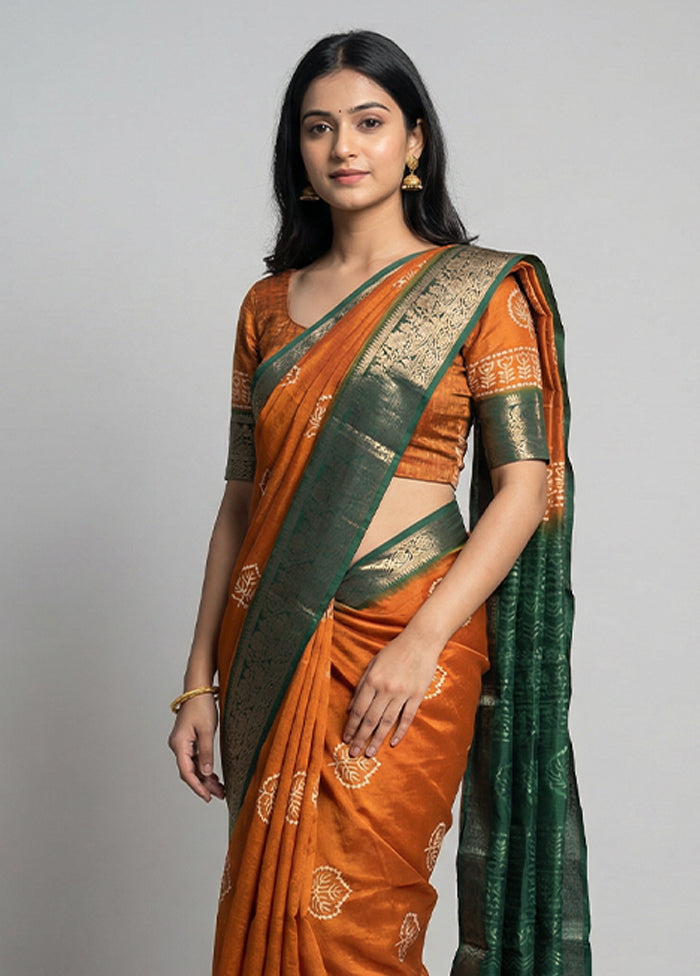 Yellow Cotton Saree With Blouse Piece