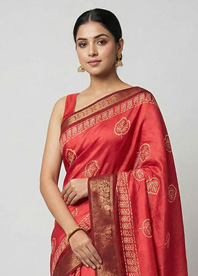 Pink Cotton Saree With Blouse Piece