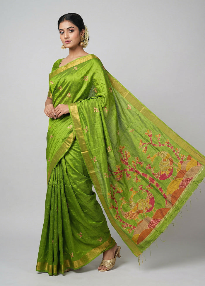 Green Cotton Saree With Blouse Piece