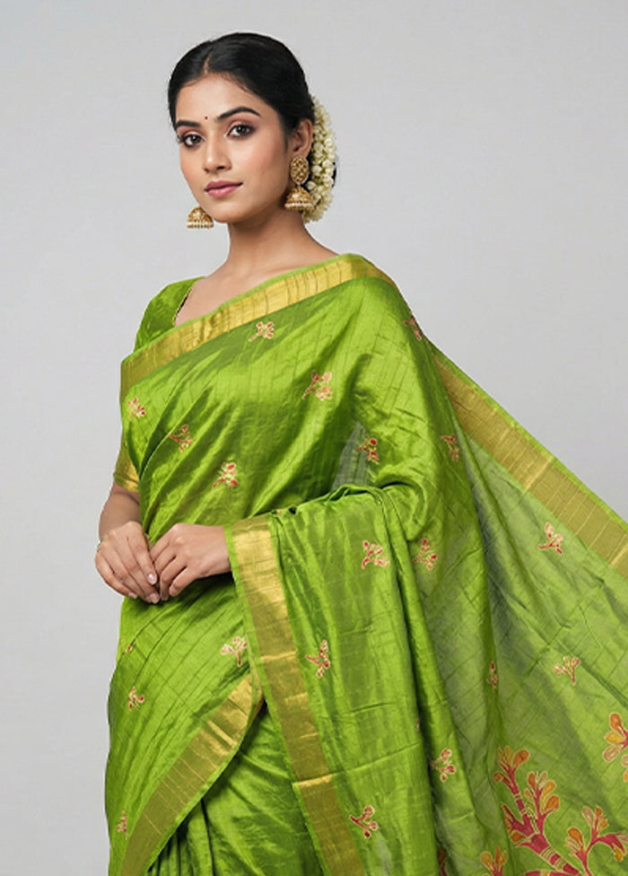 Green Cotton Saree With Blouse Piece