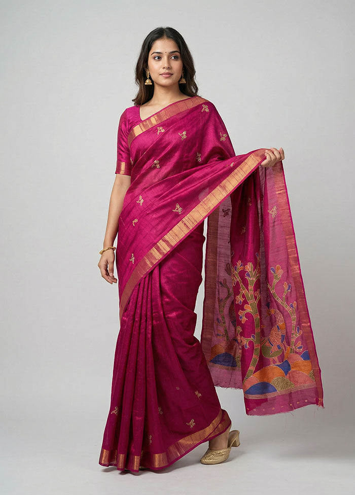 Purple Cotton Saree With Blouse Piece