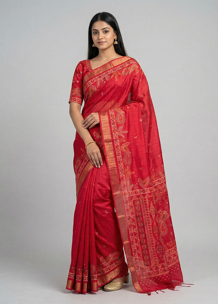 Pink Cotton Saree With Blouse Piece