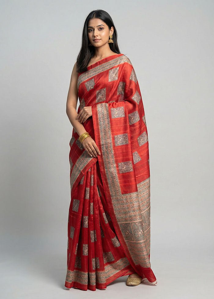 Rust Cotton Saree With Blouse Piece