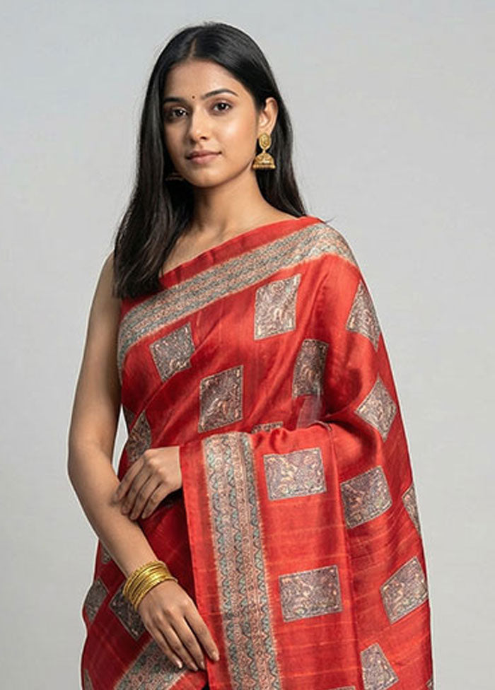 Rust Cotton Saree With Blouse Piece