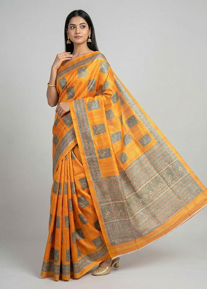 Yellow Cotton Saree With Blouse Piece