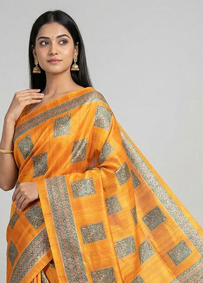 Yellow Cotton Saree With Blouse Piece