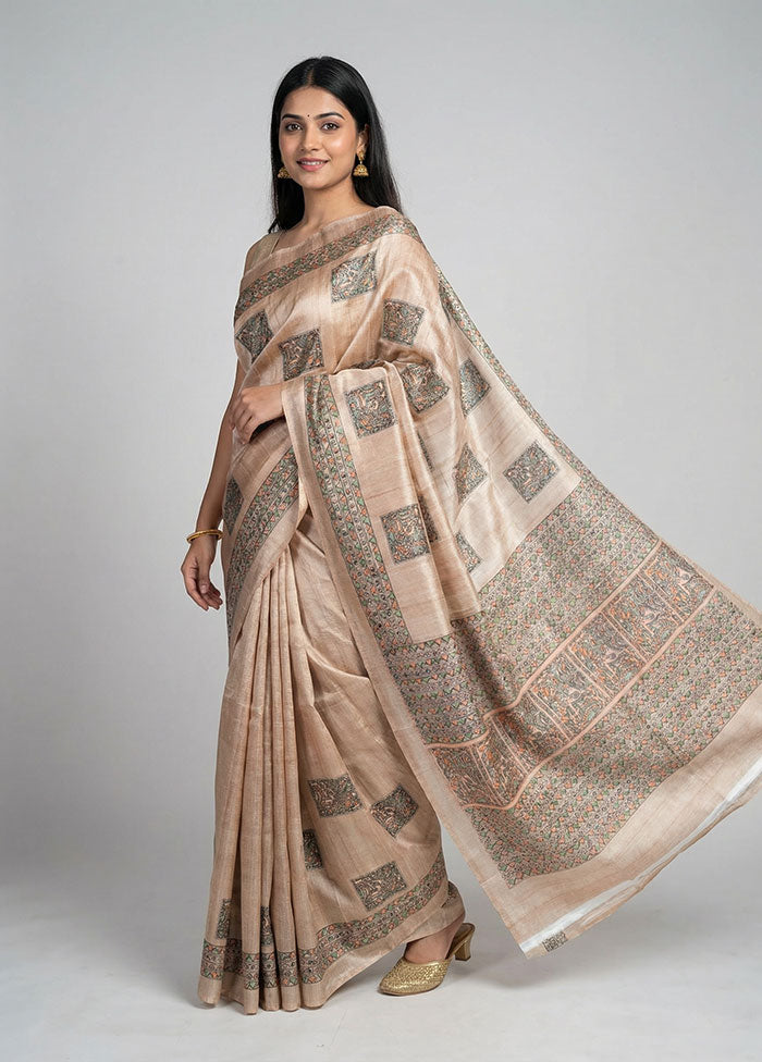 Cream Cotton Saree With Blouse Piece