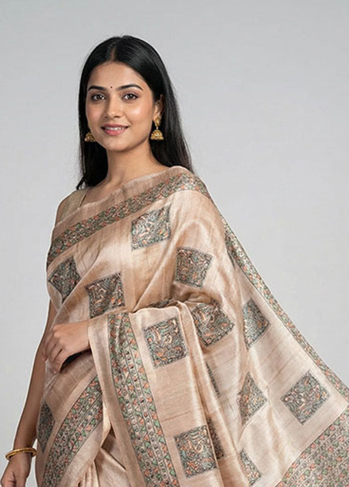 Cream Cotton Saree With Blouse Piece