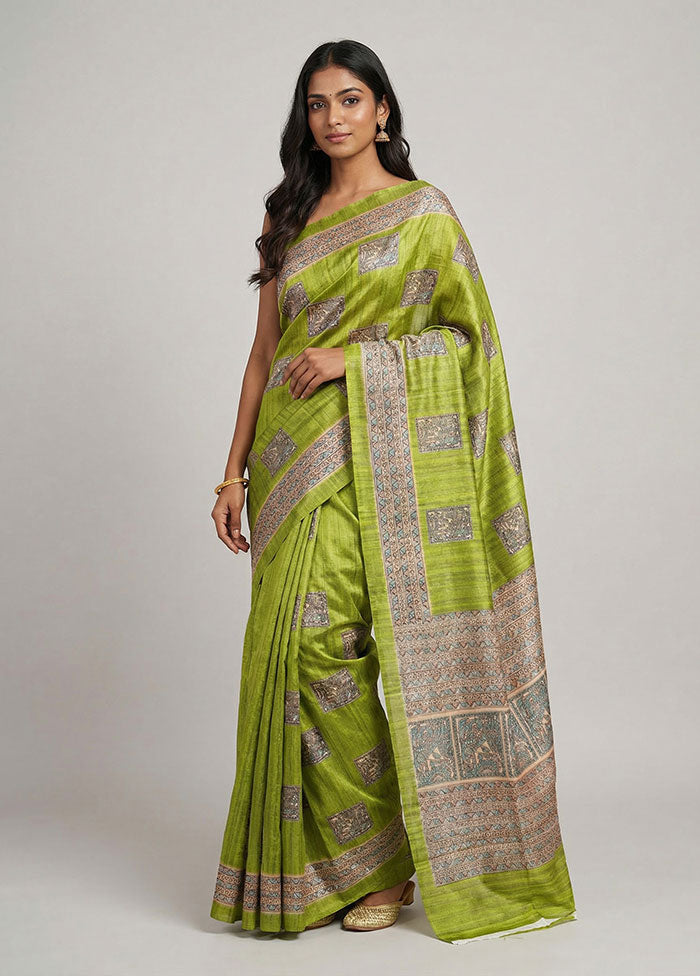 Green Cotton Saree With Blouse Piece