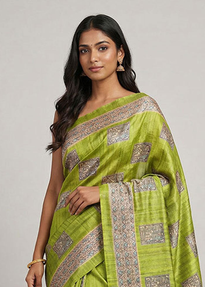 Green Cotton Saree With Blouse Piece