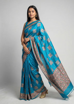 Blue Cotton Saree With Blouse Piece