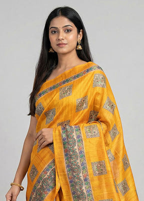 Yellow Cotton Saree With Blouse Piece