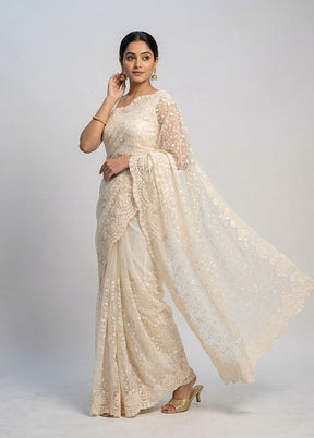 White Organza Saree With Blouse Piece
