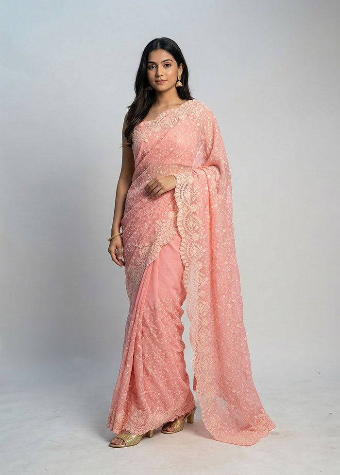 Pink Organza Saree With Blouse Piece